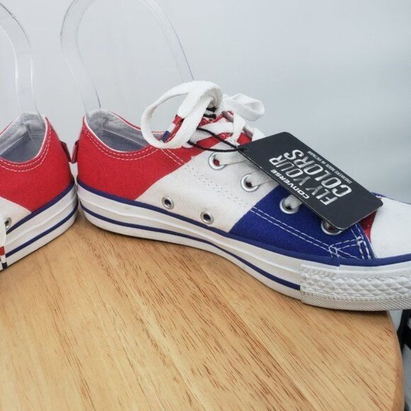 CONVERSE All Star Ox Sneakers Fly Your Colors America RWB Wide Stripe M4 W6 NWT - Picture 8 of 12
